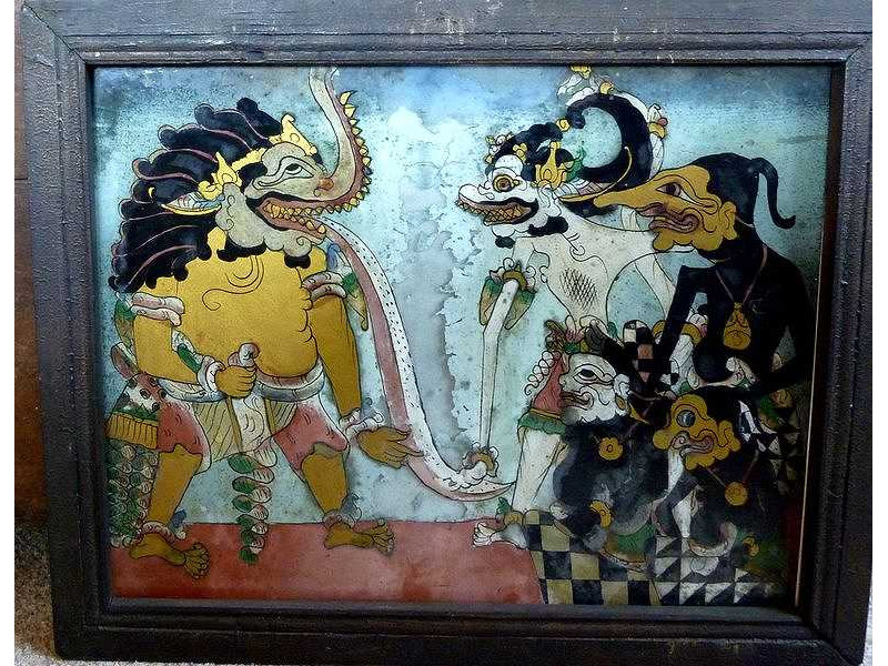 09-glasspainting-ramayana-hanoman-petruk-gareng-semar-crocodile demon.jpg